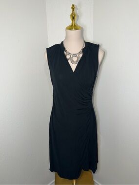 Banana Republic Black Sleeveless Faux-Wrap Midi Dress
